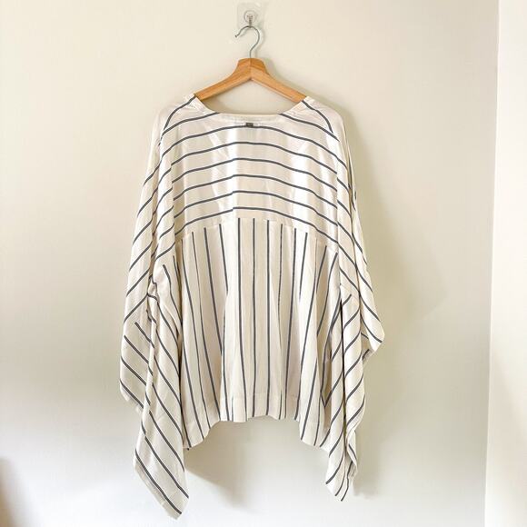 ST. JOHN Asymmetrical Striped Kimono Blouse Bianco/Navy M - Picture 2 of 9